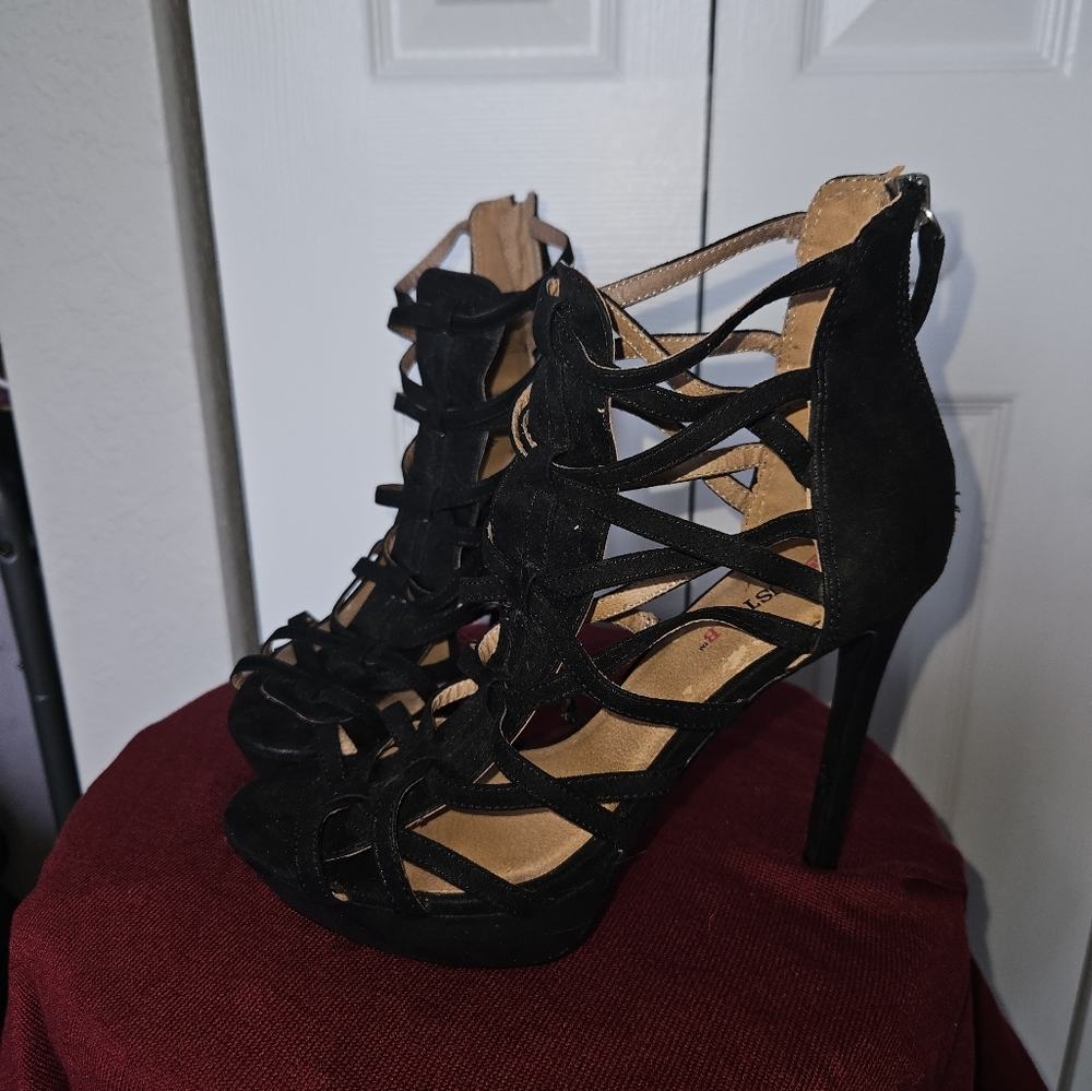 Black platform strap heels
